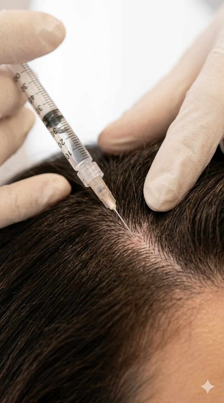 Aplicação de intradermoterapia capilar para estímulo de crescimento dos fios